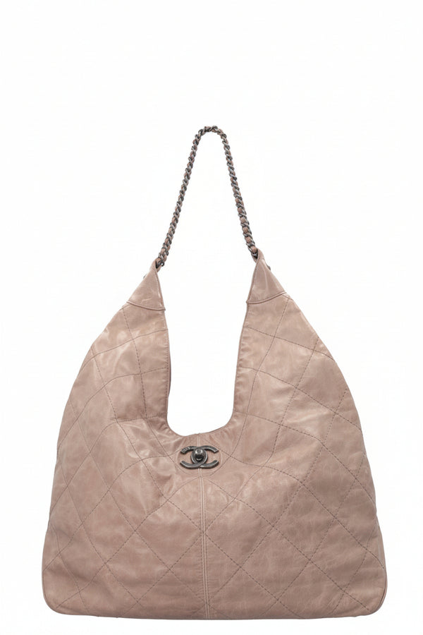 CHANEL Coco Supple Hobo Bag Leather Taupe
