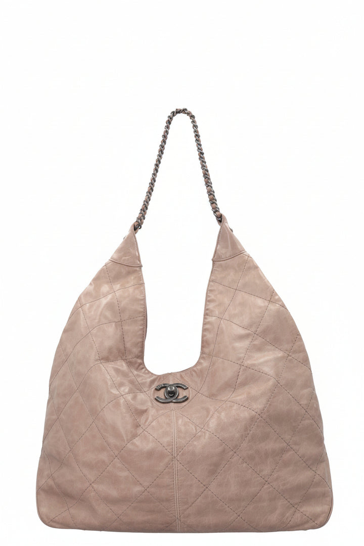 CHANEL Coco Supple Hobo Bag Leather Taupe