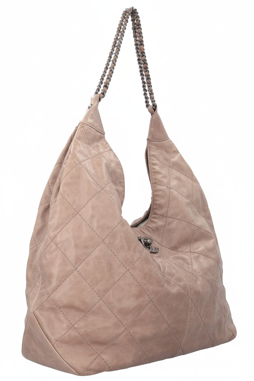 CHANEL Coco Supple Hobo Bag Leather Taupe