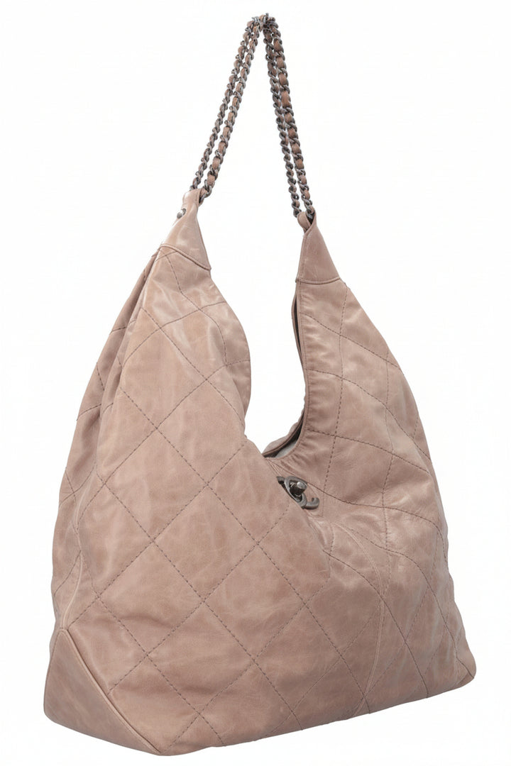 CHANEL Coco Supple Hobo Bag Leather Taupe