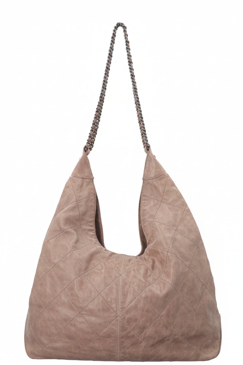 CHANEL Coco Supple Hobo Bag Leather Taupe