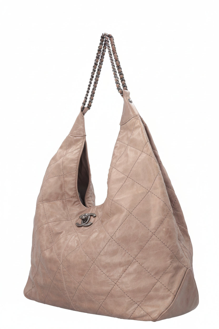 CHANEL Coco Supple Hobo Bag Leather Taupe