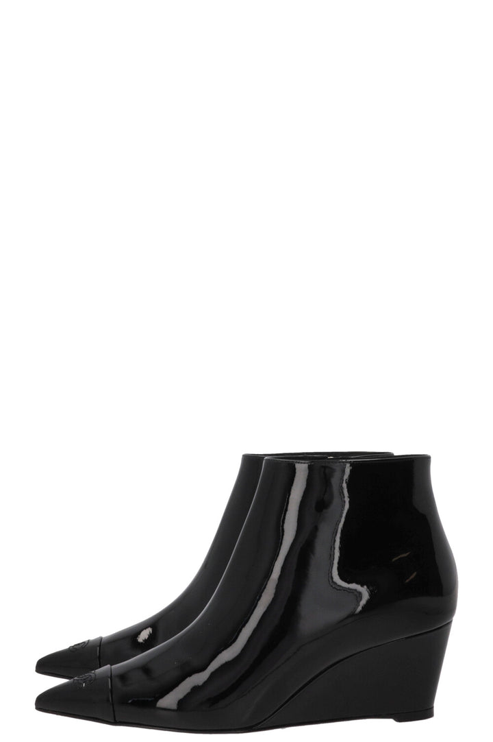 CHANEL Cruise 2022 Ankle Boots Patent Black