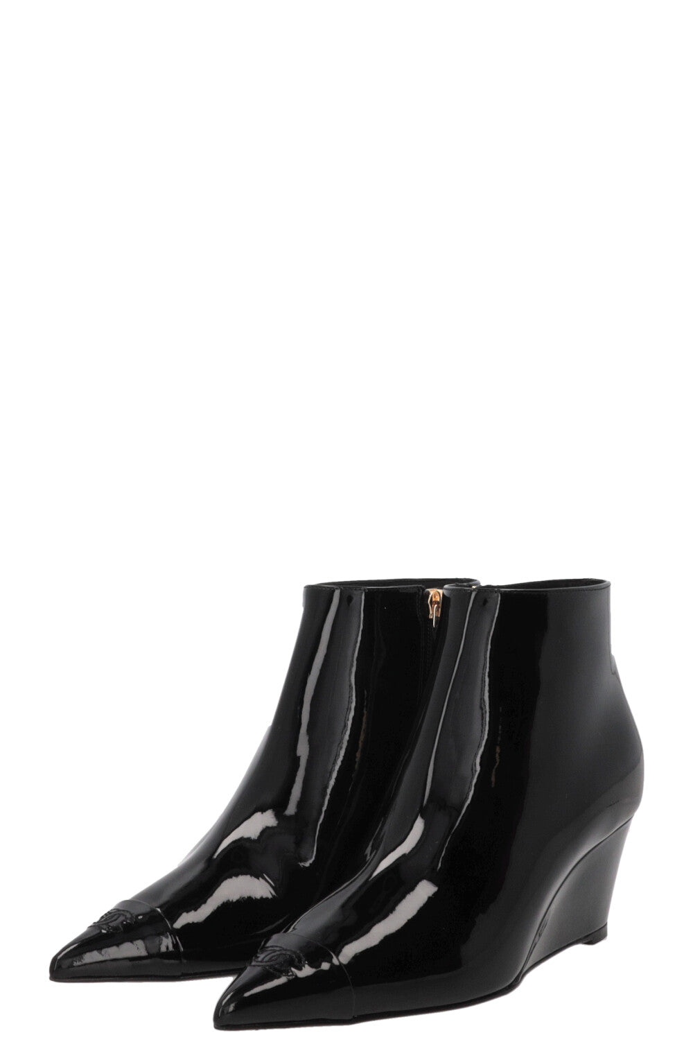 CHANEL Cruise 2022 Ankle Boots Patent Black