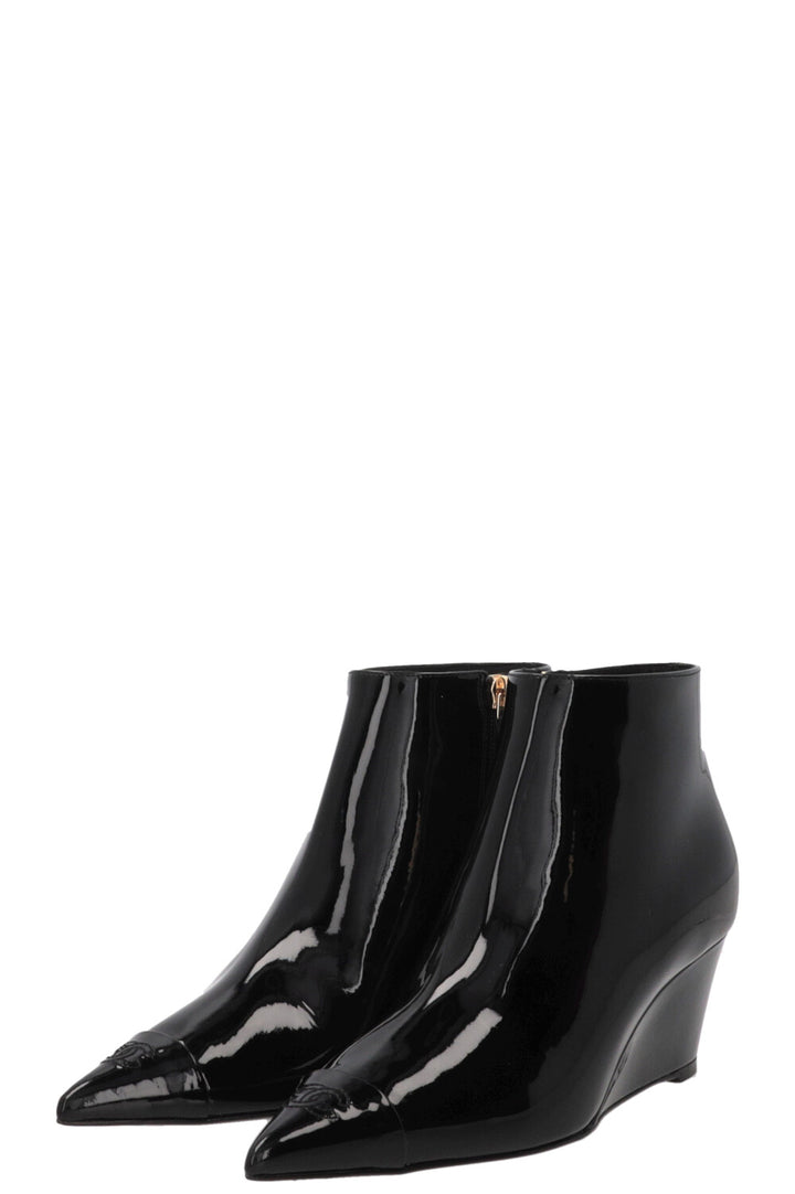 CHANEL Cruise 2022 Ankle Boots Patent Black