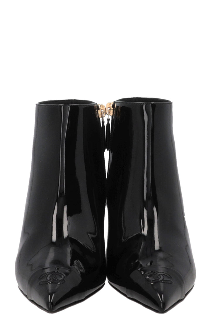 CHANEL Cruise 2022 Ankle Boots Patent Black