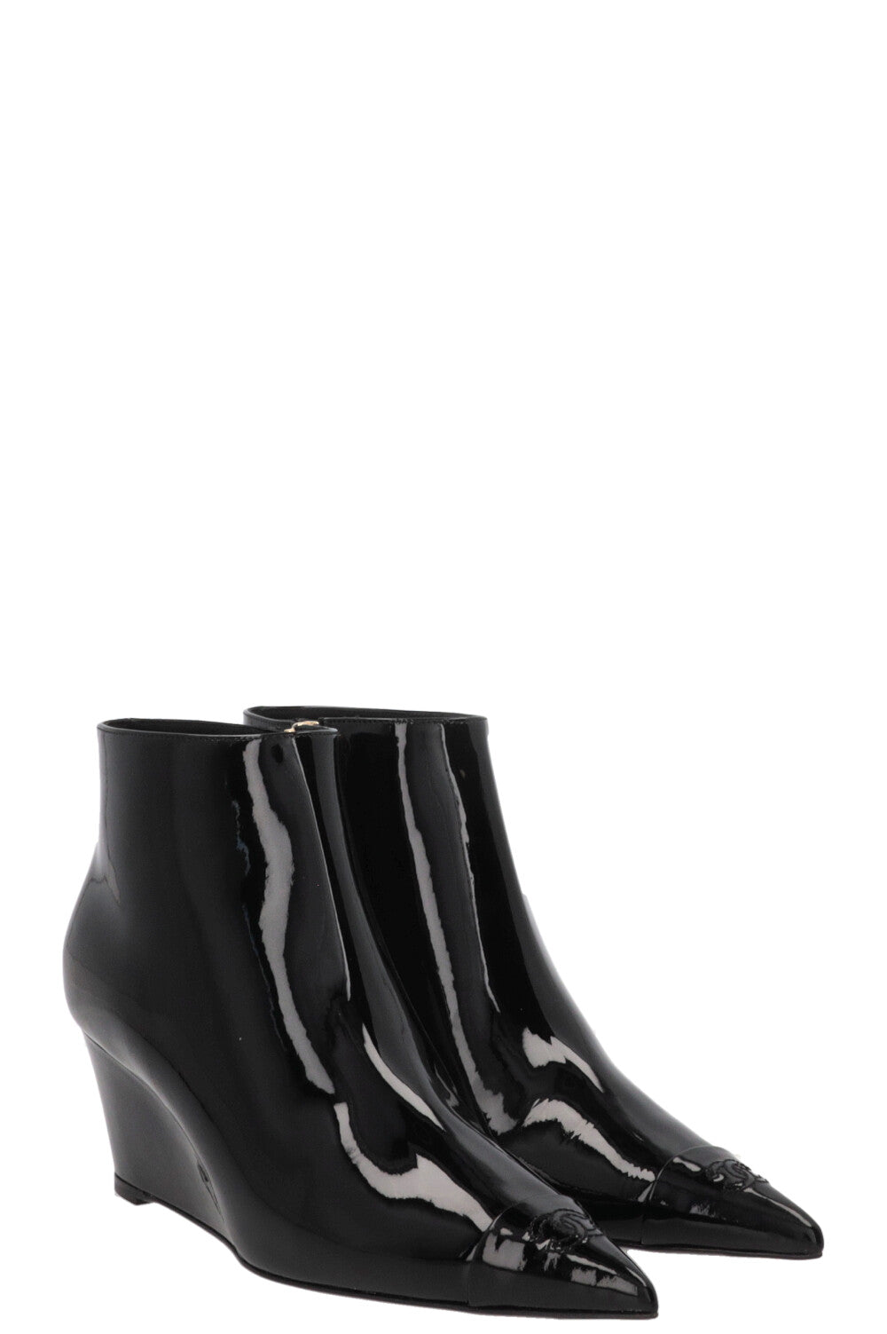 CHANEL Cruise 2022 Ankle Boots Patent Black