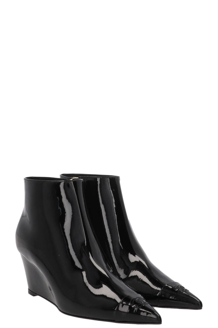 CHANEL Cruise 2022 Ankle Boots Patent Black