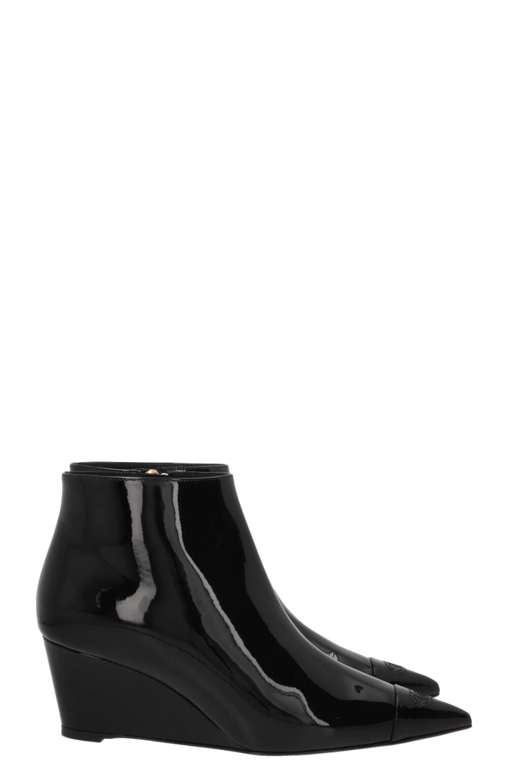 CHANEL Cruise 2022 Ankle Boots Patent Black
