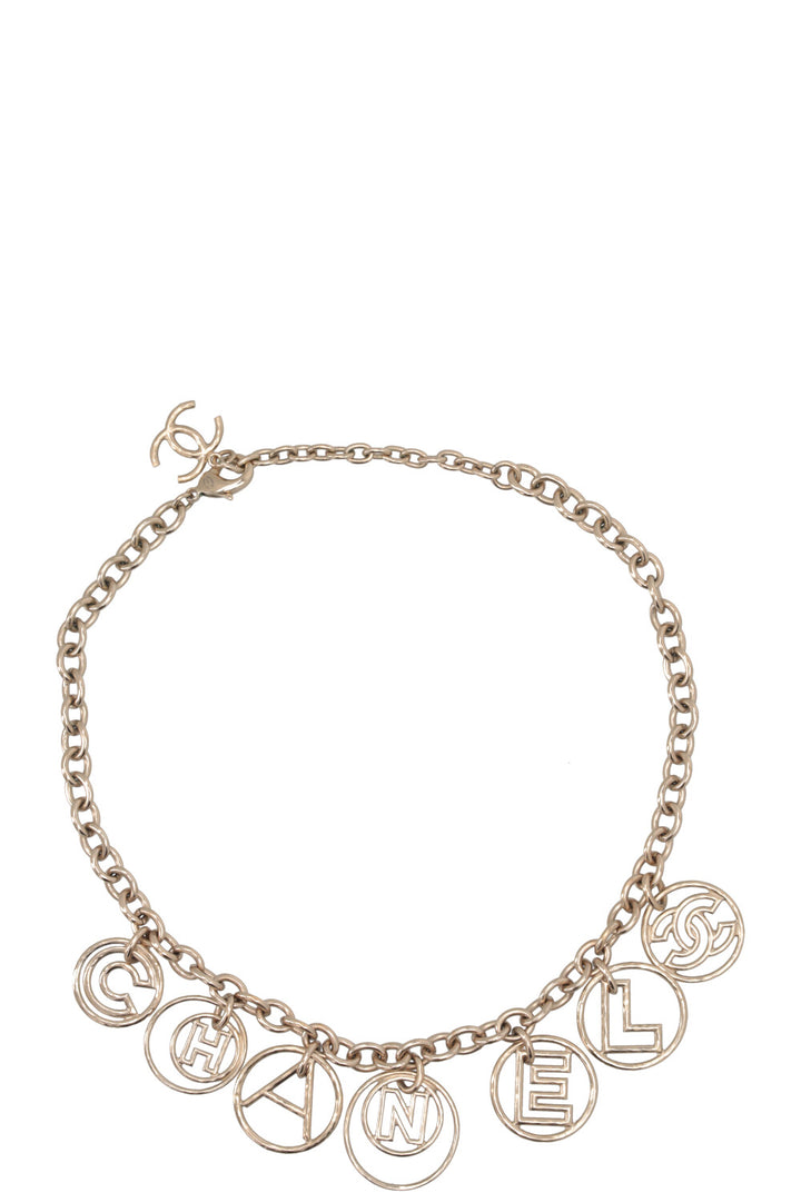 CHANEL Cuba Collection Logo Charm Necklace Champagne Gold Champagne