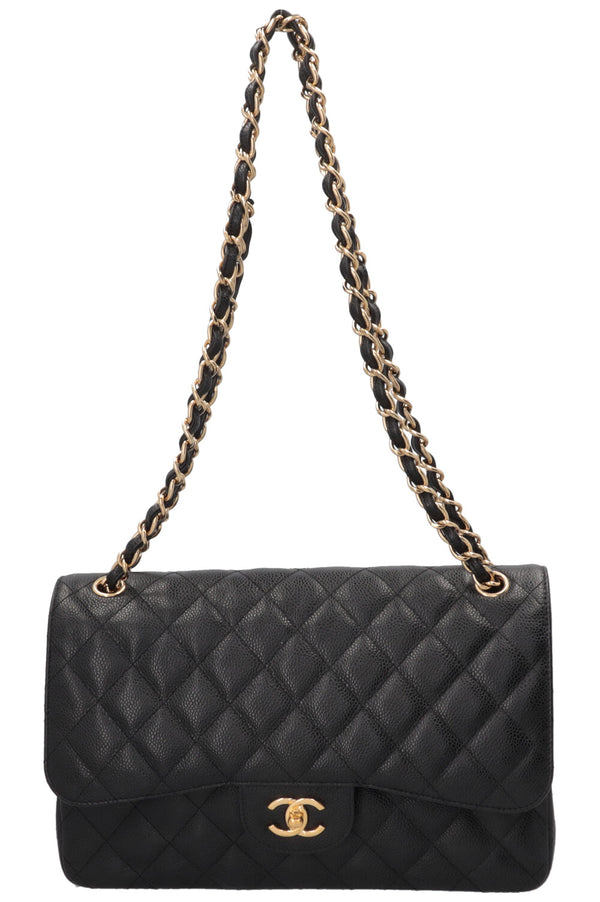 CHANEL Sac Double Rabat Grand Caviar Noir