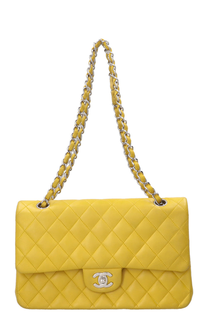 CHANEL Sac Double Rabat Moyen Cuir d'Agneau Jaune