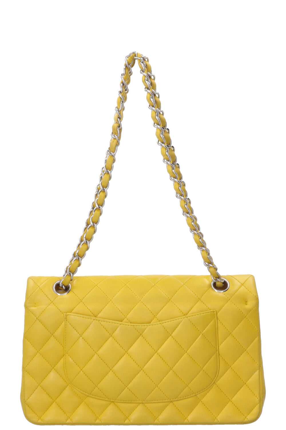 CHANEL Sac Double Rabat Moyen Cuir d'Agneau Jaune