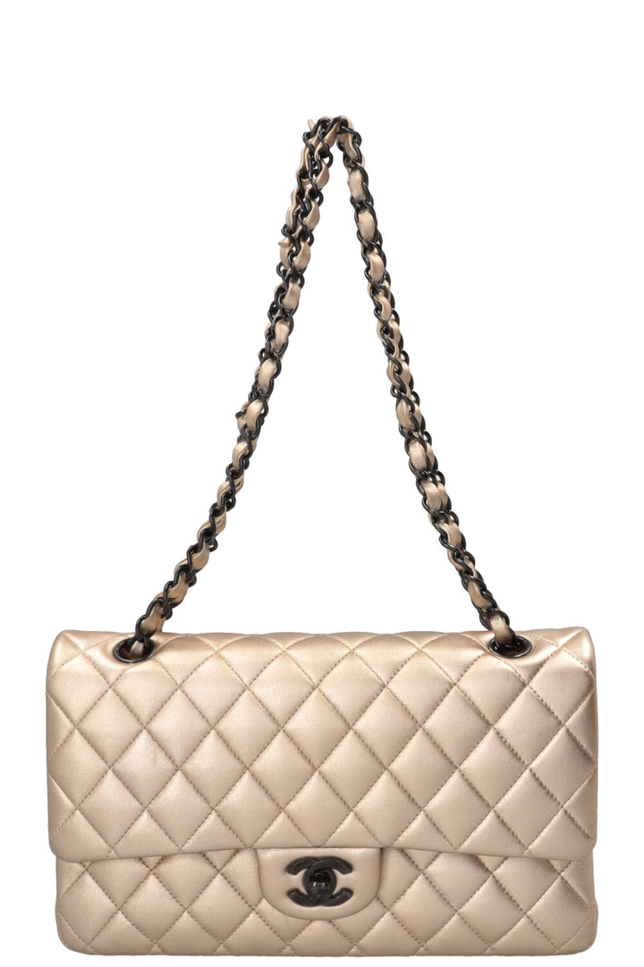 CHANEL Double Flap Bag Medium Cuir Métallisé Champagne