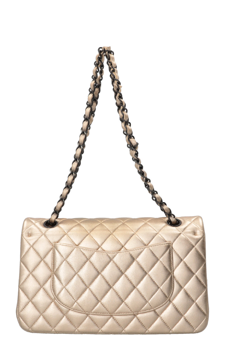 CHANEL Double Flap Bag Medium Cuir Métallisé Champagne