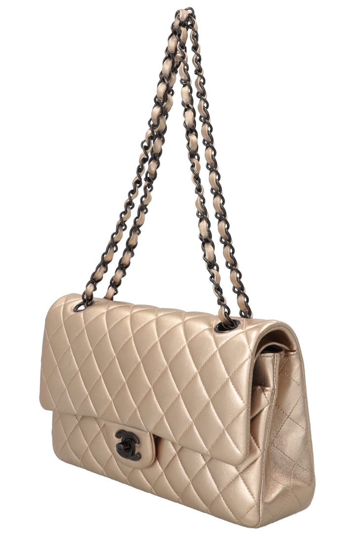 CHANEL Double Flap Bag Medium Cuir Métallisé Champagne