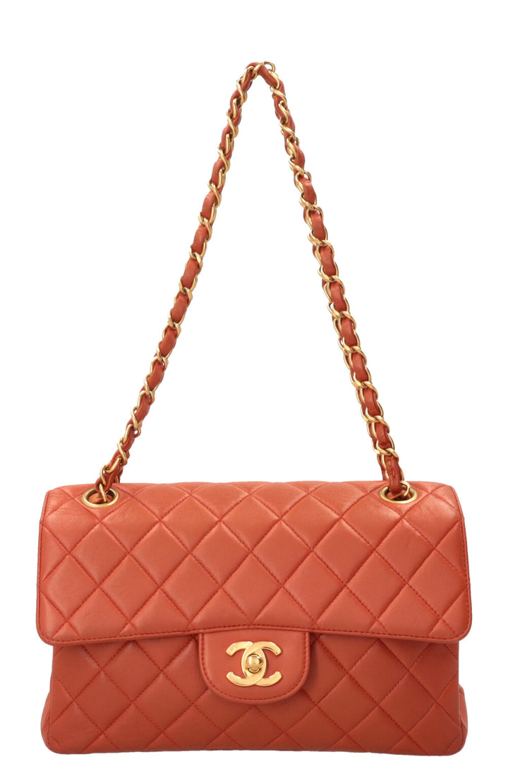 CHANEL Double Sided Flap Bag Small Leather Orange