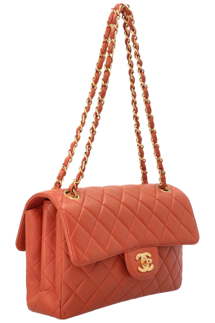 CHANEL Double Sided Flap Bag Small Leather Orange