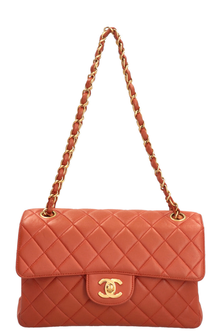 CHANEL Double Sided Flap Bag Small Leather Orange