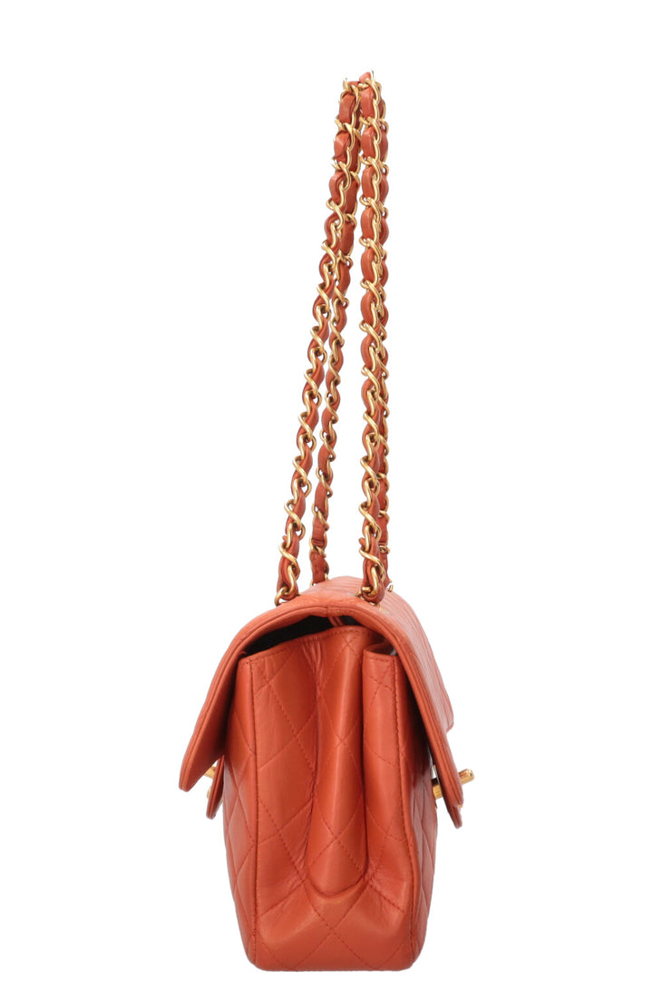 CHANEL Double Sided Flap Bag Small Leather Orange