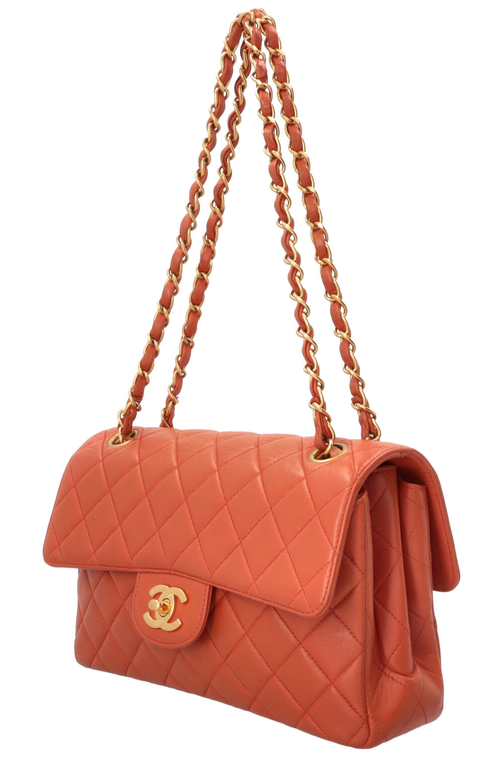 CHANEL Double Sided Flap Bag Small Leather Orange