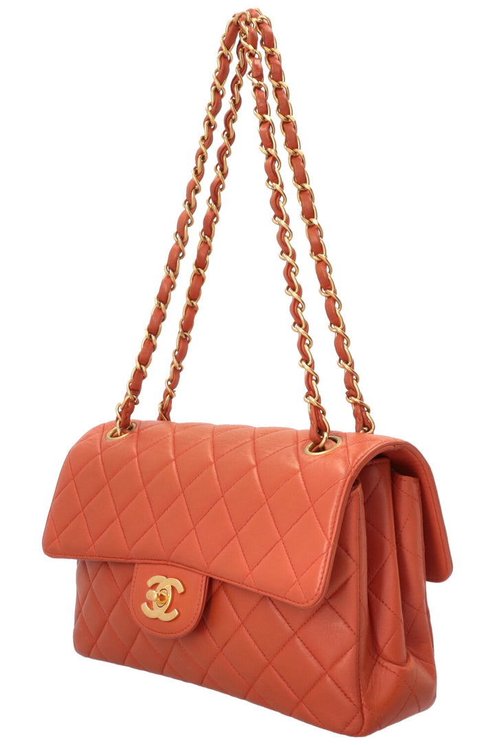 CHANEL Double Sided Flap Bag Small Leather Orange
