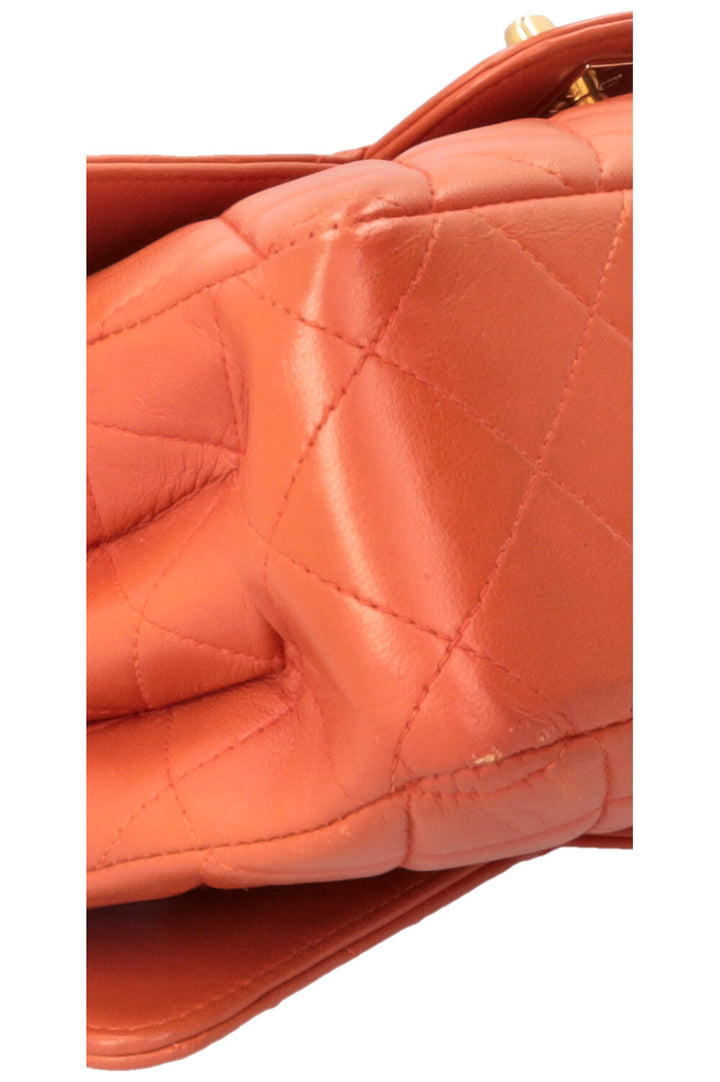 CHANEL Double Sided Flap Bag Small Leather Orange