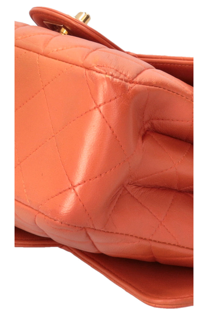 CHANEL Double Sided Flap Bag Small Leather Orange