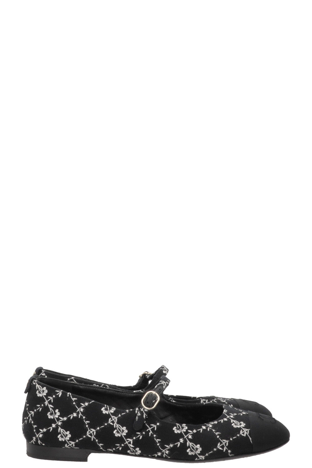 CHANEL Embroidered CC Grosgrain Mary Jane Flats Canvas Black