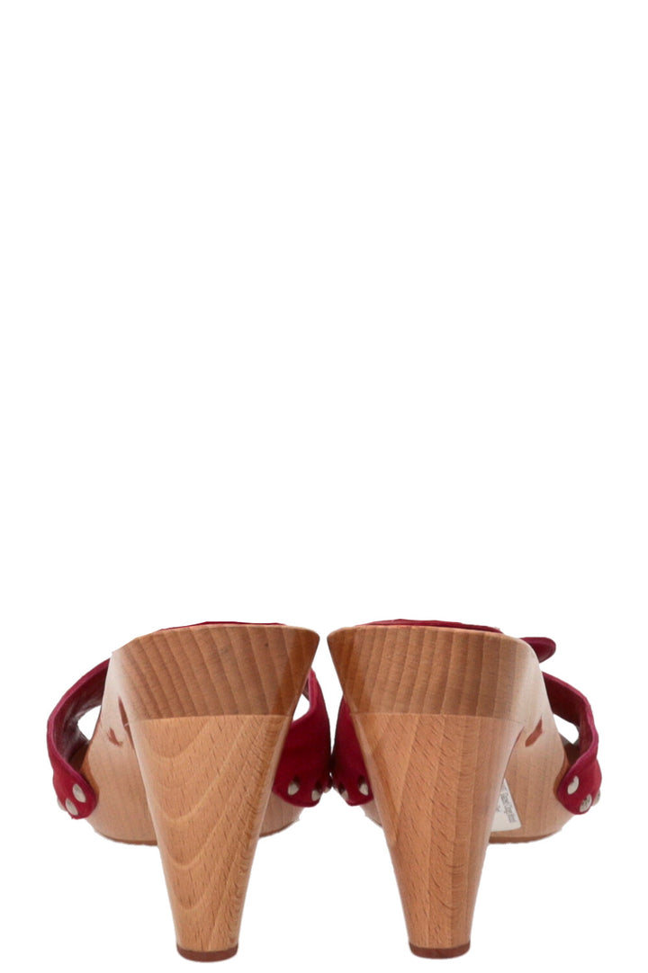 CHANEL Glazed Clogs Wood Suede Red