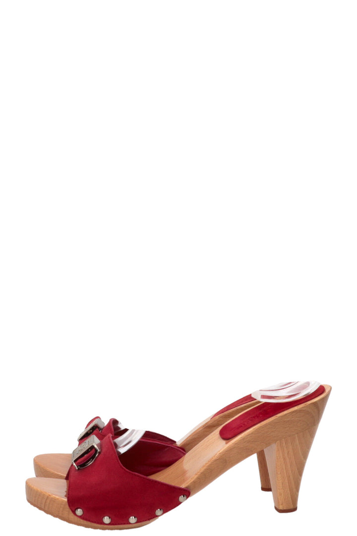 CHANEL Glazed Clogs Wood Suede Red