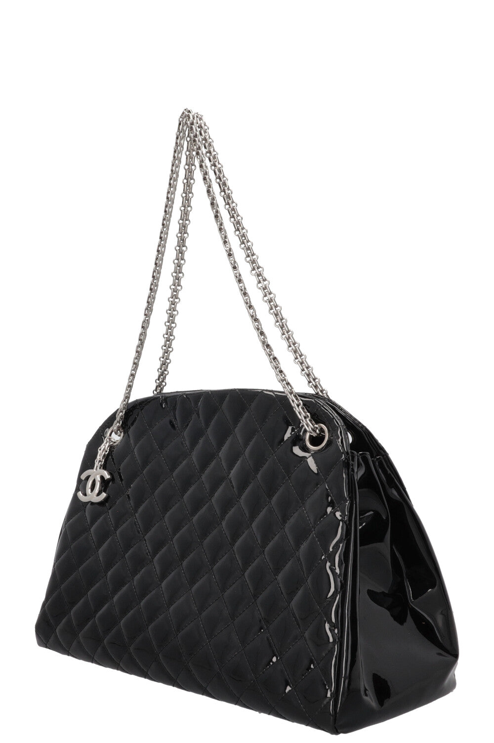 Sac bowling CHANEL Just Mademoiselle en cuir verni noir