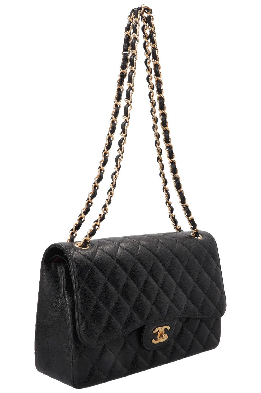 Sac à rabat doublé Chanel grand modèle en cuir caviar noir