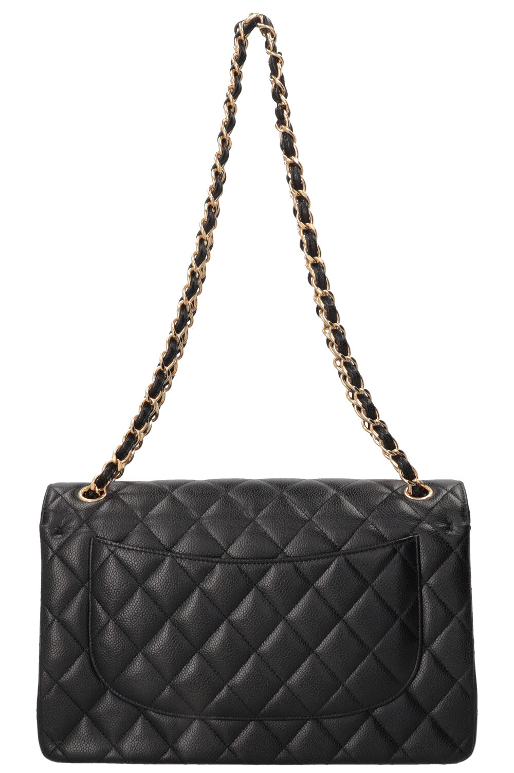 Sac à rabat doublé Chanel grand modèle en cuir caviar noir