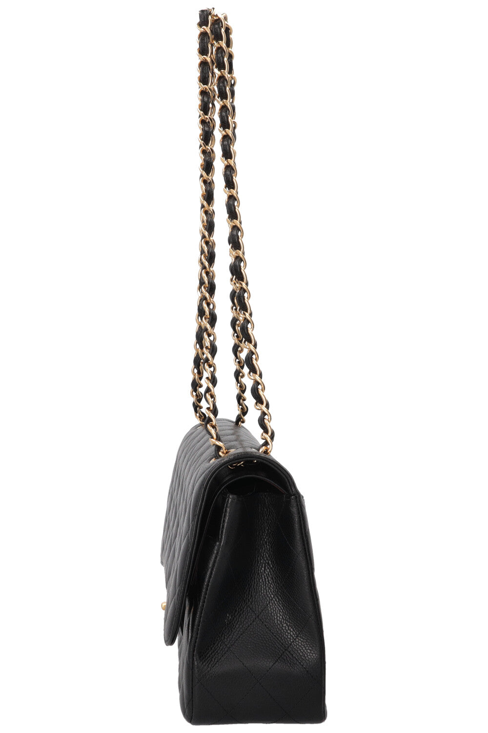 Sac à rabat doublé Chanel grand modèle en cuir caviar noir