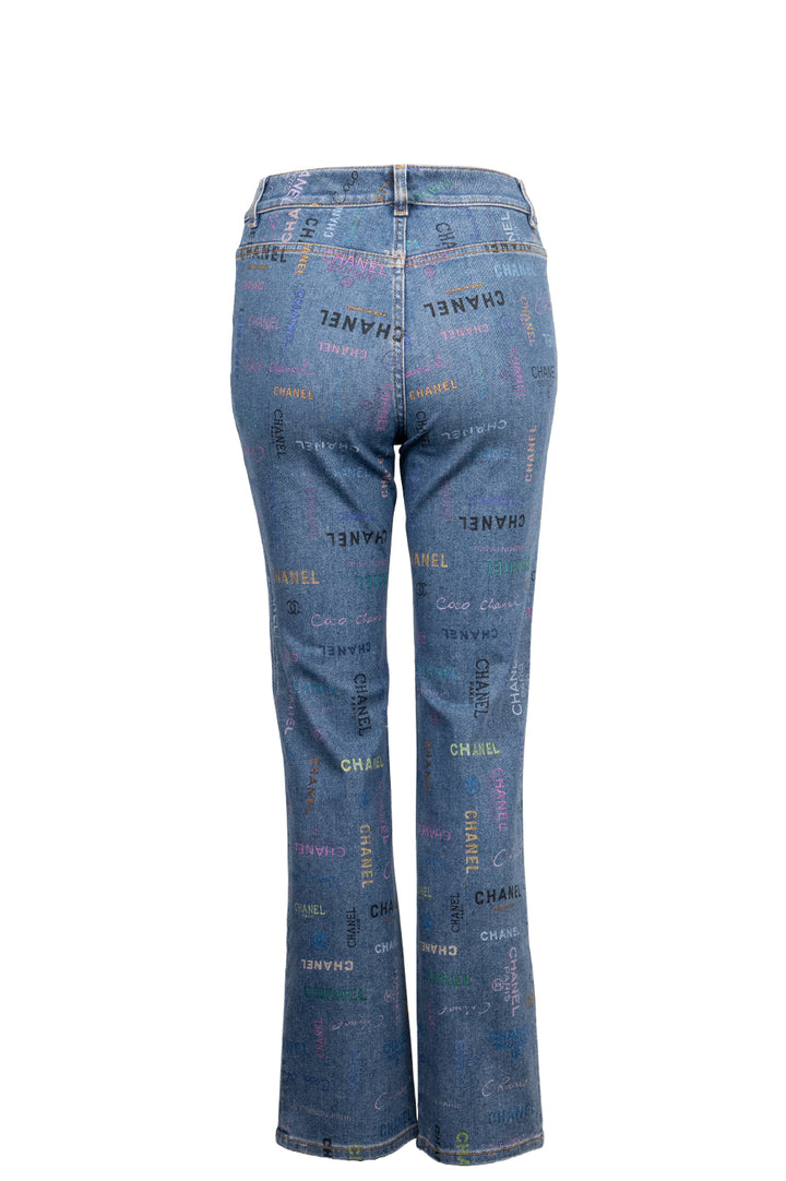 CHANEL Logo Denim Pants Blue Multicolor