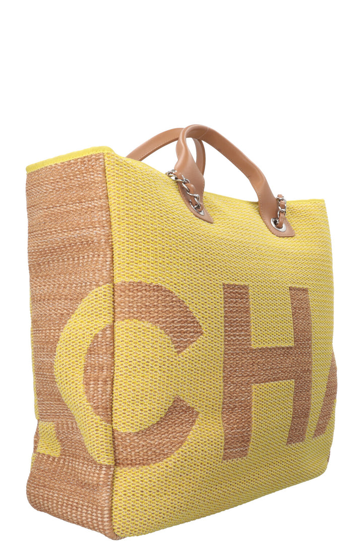 CHANEL Maxi Deauville Tote Bag Raffia Yellow