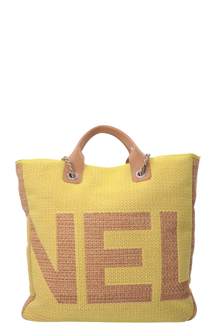 CHANEL Maxi Deauville Tote Bag Raffia Yellow