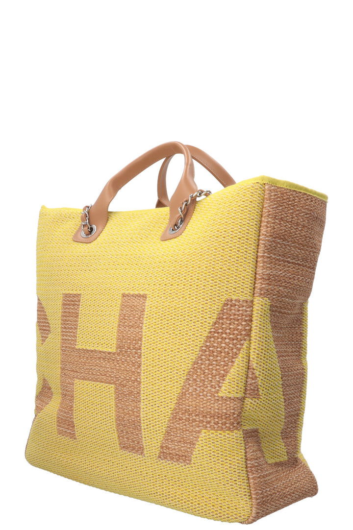 CHANEL Maxi Deauville Tote Bag Raffia Yellow