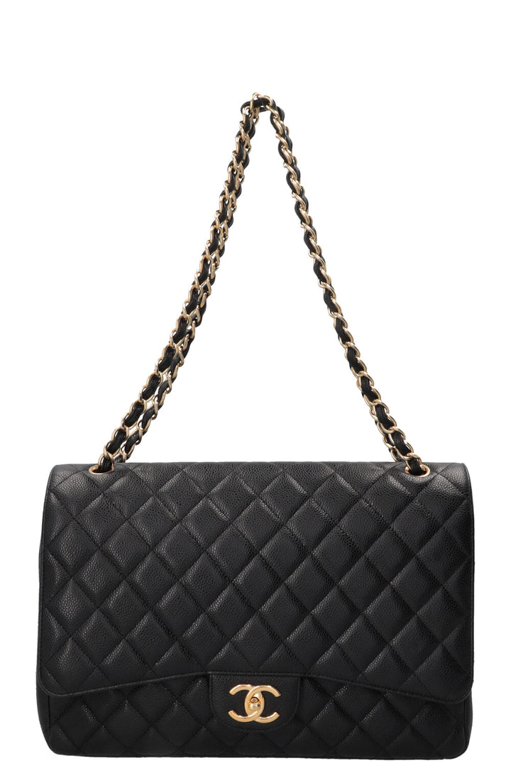 CHANEL Maxi Double Flap en cuir caviar noir