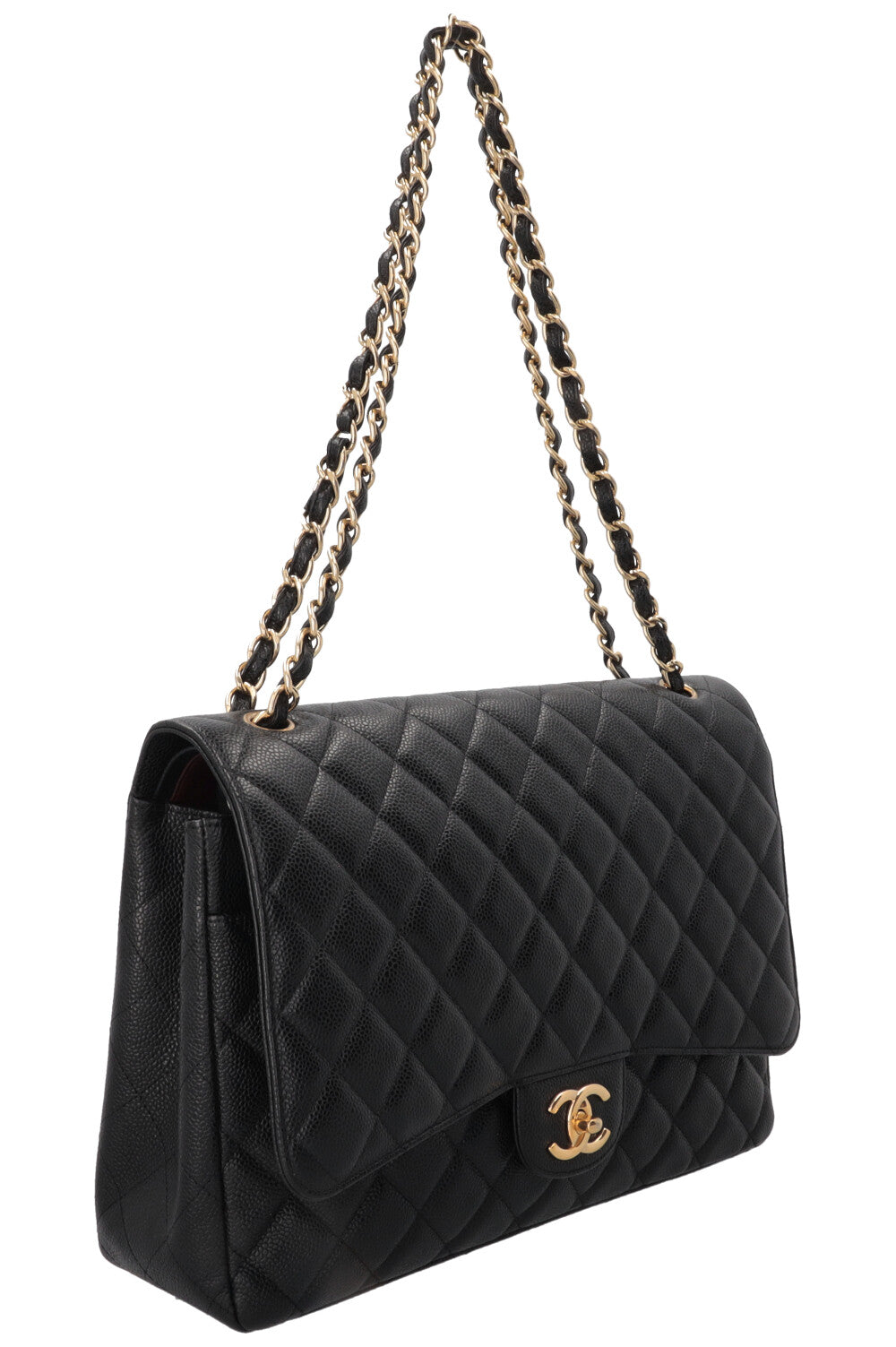 CHANEL Maxi Double Flap en cuir caviar noir