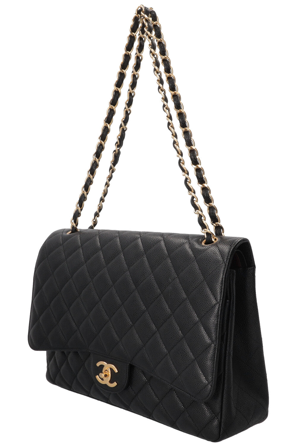 CHANEL Maxi Double Flap en cuir caviar noir