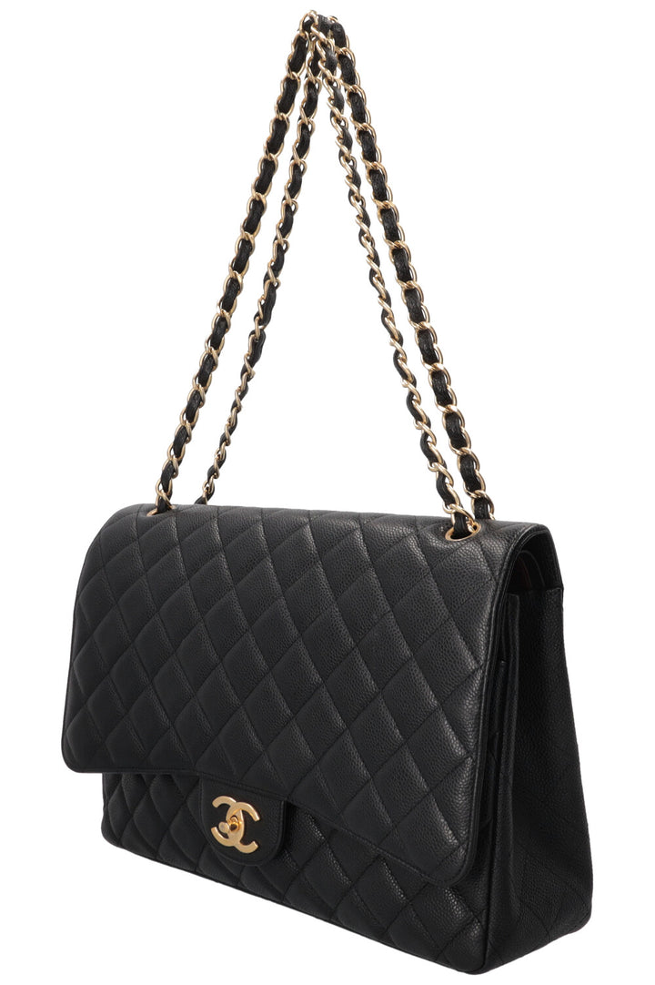 CHANEL Maxi Double Flap en cuir caviar noir