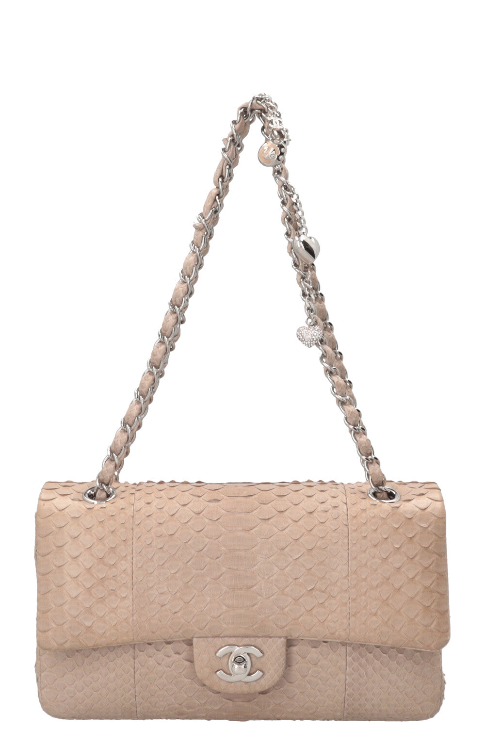 CHANEL Medium Charm Single Flap Python Beige