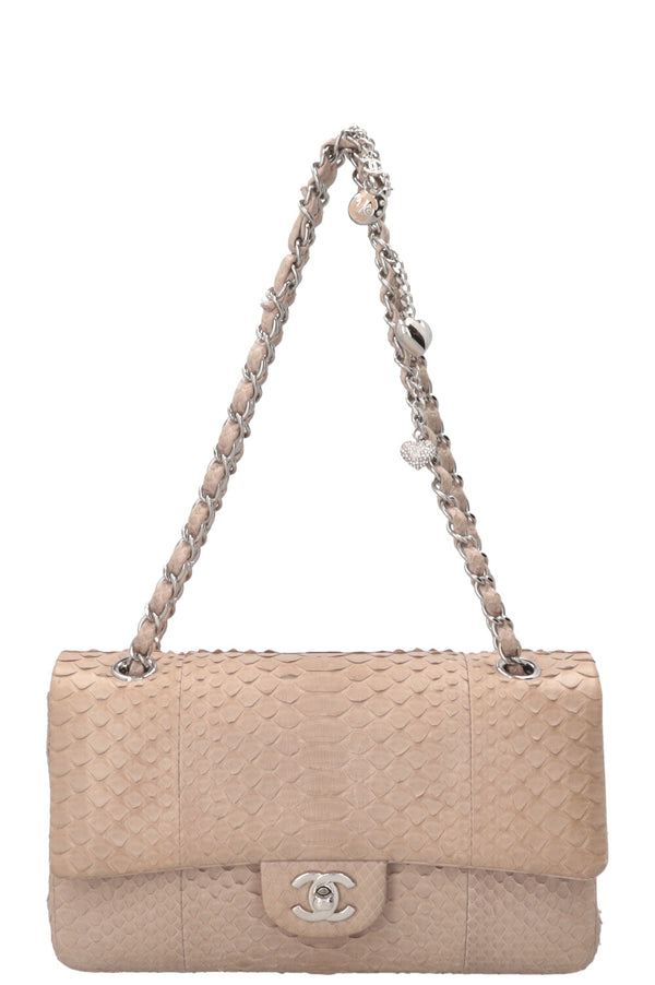 CHANEL Medium Charm Single Flap Python Beige