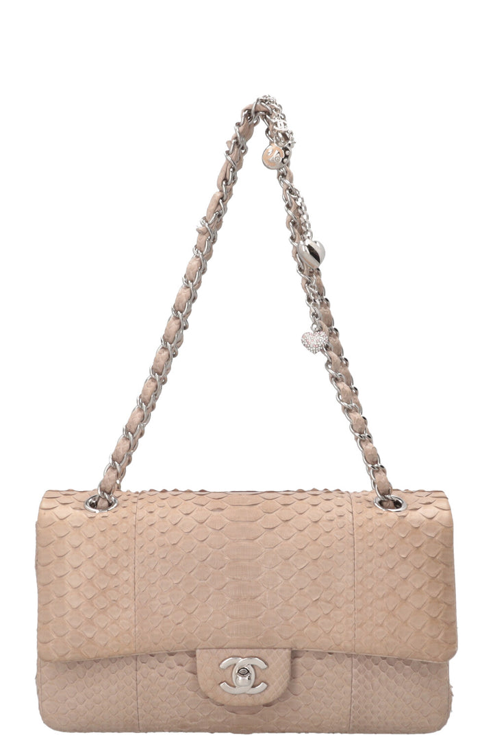 CHANEL Medium Charm Single Flap Python Beige