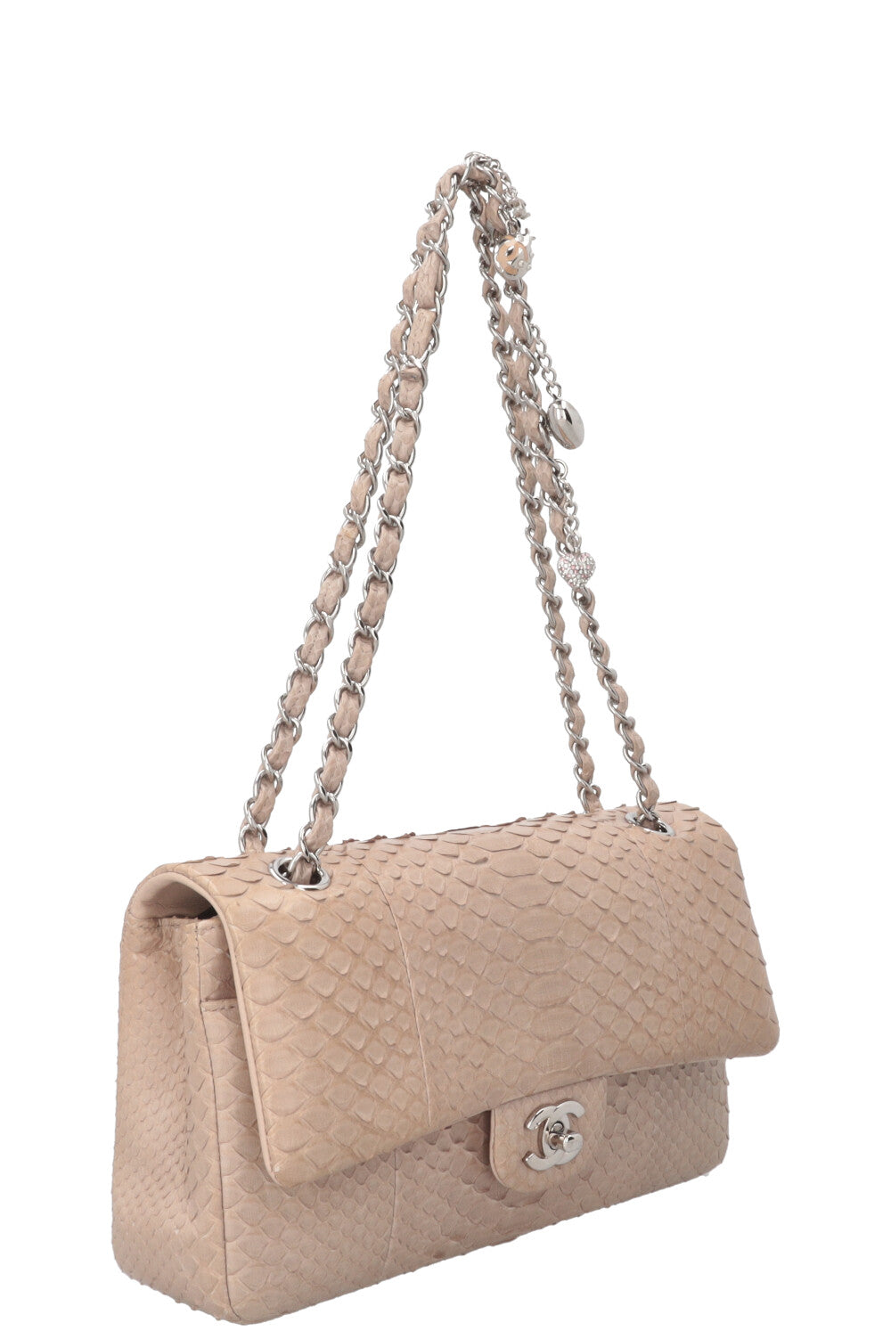 CHANEL Medium Charm Single Flap Python Beige