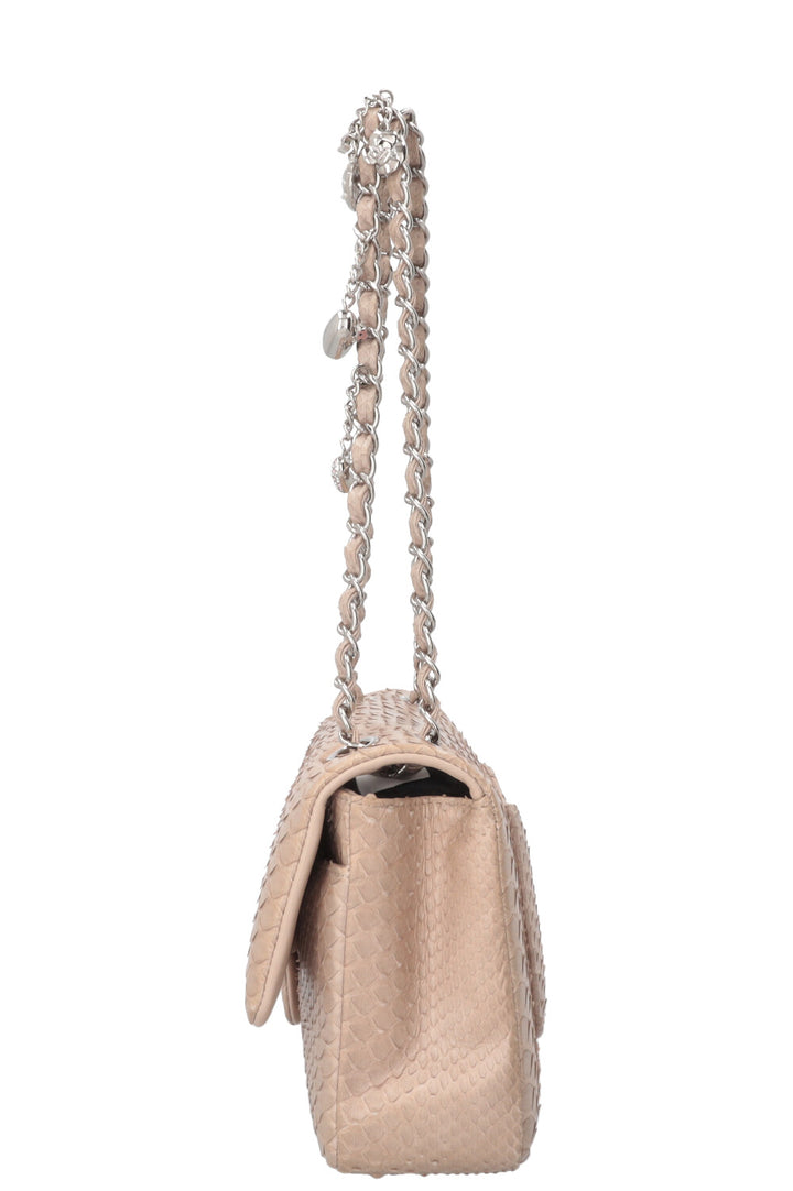 CHANEL Medium Charm Single Flap Python Beige