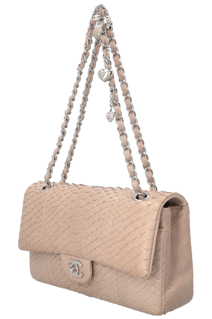 CHANEL Medium Charm Single Flap Python Beige