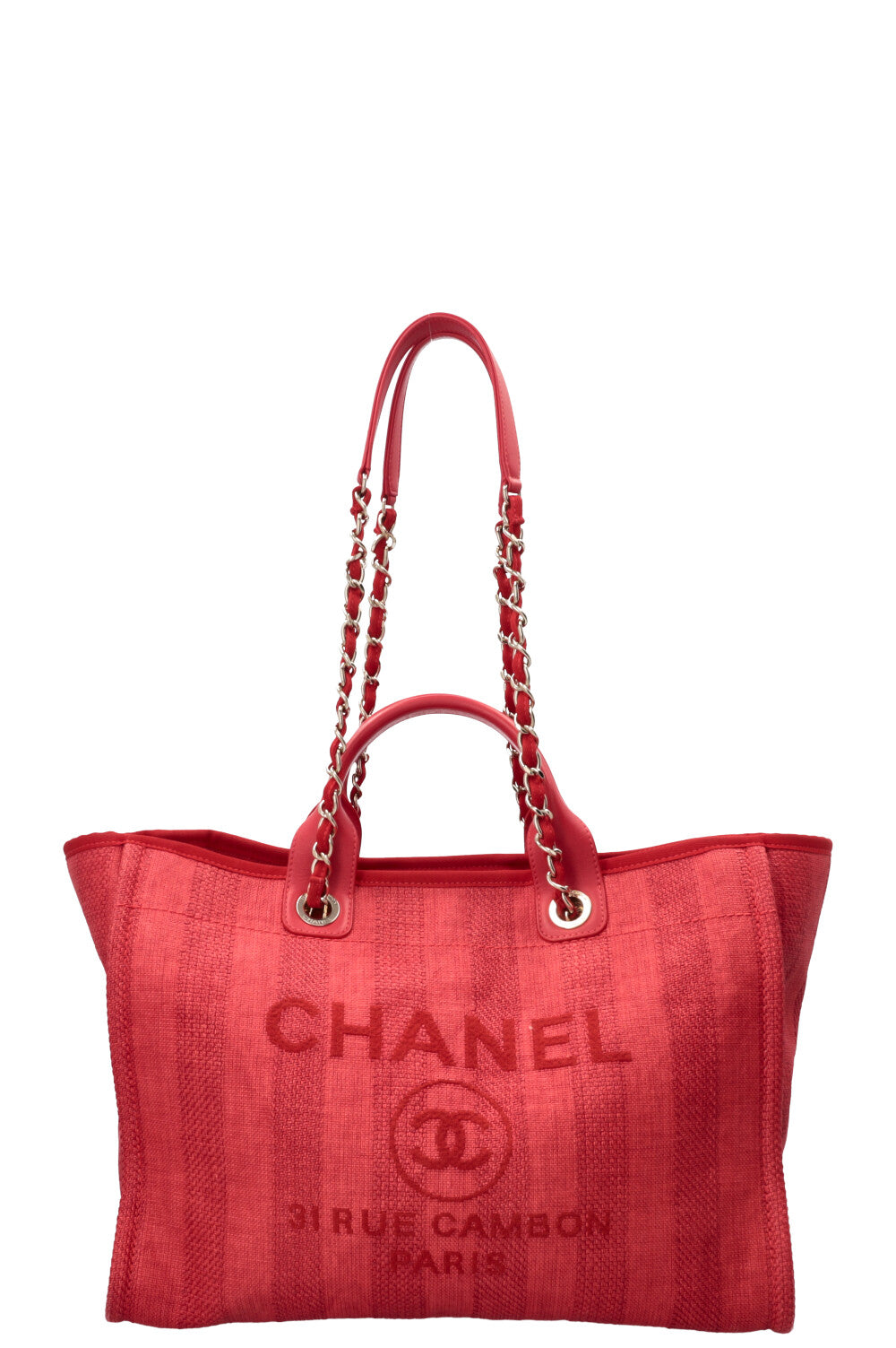 CHANEL Cabas Deauville moyen toile enduite rouge